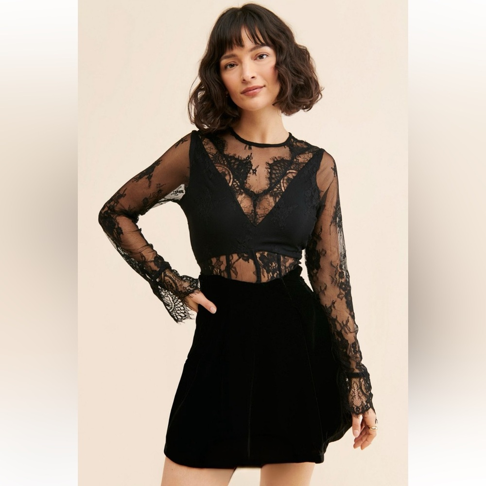 Used Free People Elegant Black Velvet and Lace Dress (Wore once) - Size M
